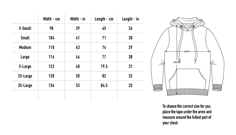 Size chart for Dog Hoodie - Black