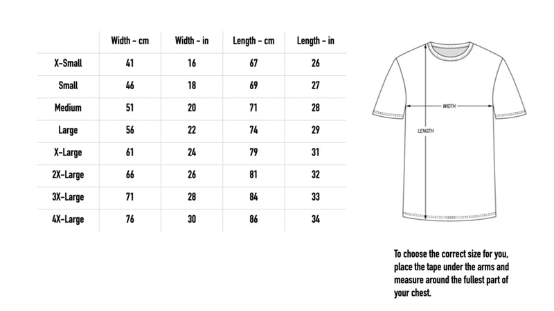 Size chart for Down On Earth Eyes Tee - Midnight
