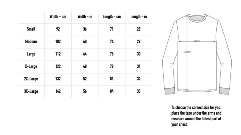 Size chart for Recliner Frog Longsleeve - Black